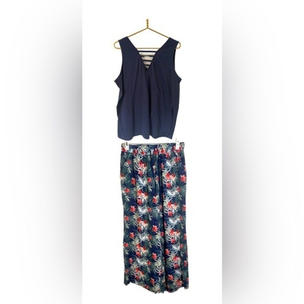 Lane Bryant Sleep by Cacique‎ Set Navy Blue Tropical Print Pant, Size 14/16